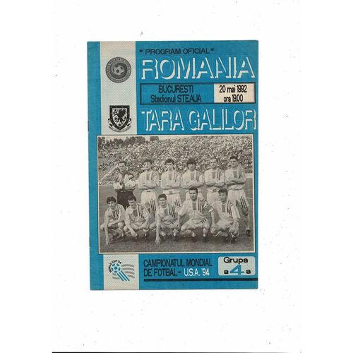1992 Romania v Wales Football Programme