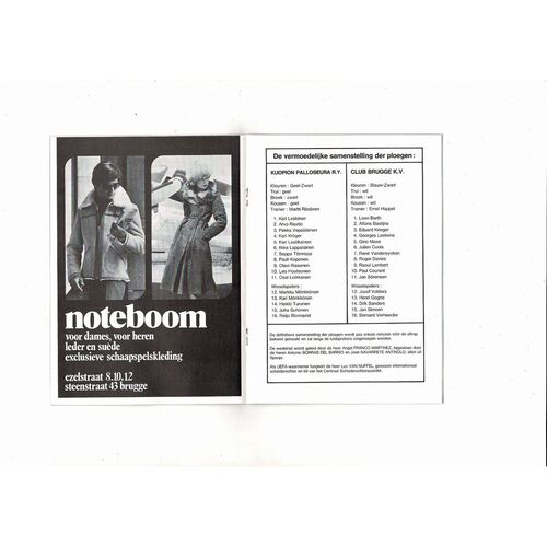 Club Brugge v Kuopion Palloseura European Cup Football Programme 1977/78
