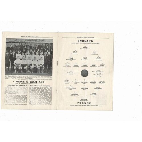 1951 England v France Football Programme @ Arsenal