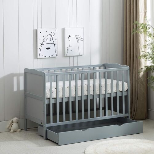 mcc direct White Wooden Orlando Baby Cot Bed & Rollaway Drawer & Aloe Vera Water Repellent Mattress  - Orlando