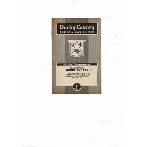 1959/60 Derby County v Bristol City Football Programme
