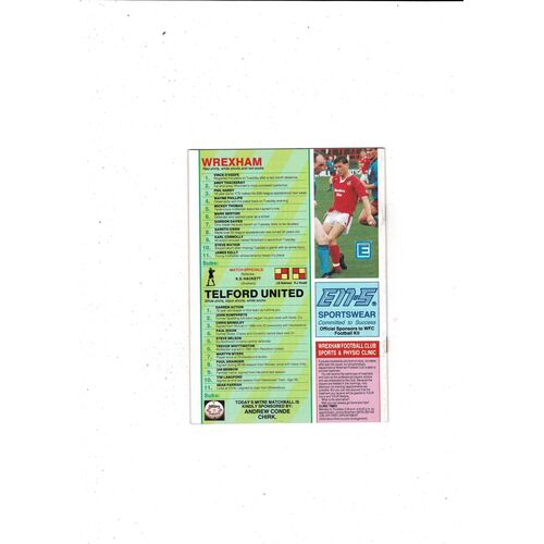 Wrexham v Telford FA Cup Football Programme 1991/92