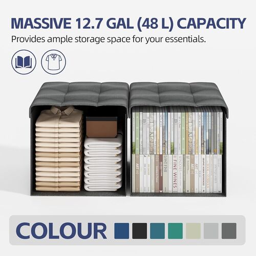 mcc direct Foldable Storage Ottoman, Small Footrest Cube, Storage Bench with Lid, 1 Storage Box for Bedroom & Living Room, 36 cm