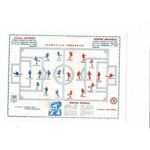 Steaua Bucharest v Budapest Honved European Cup Football Programme 1985/86