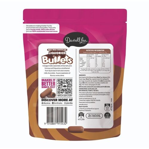 Darrell Lea Milk Chocolate Liquorice Bullets 204g