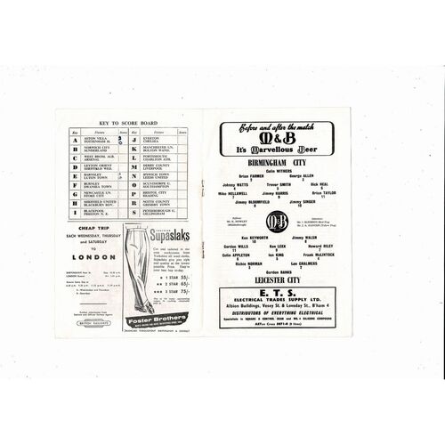 1960/61 Birmingham City v Leicester City FA Cup Football Programme