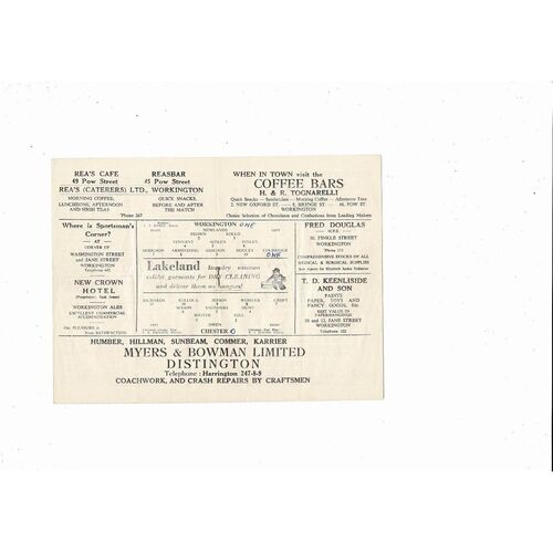 1958/59 Workington v Chester Football Programme