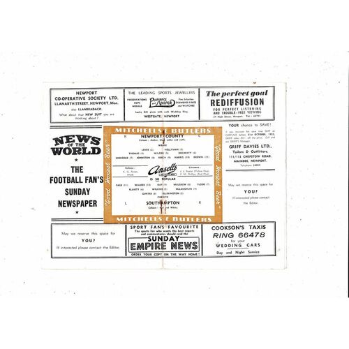 1955/56 Newport County v Southampton Football Programme