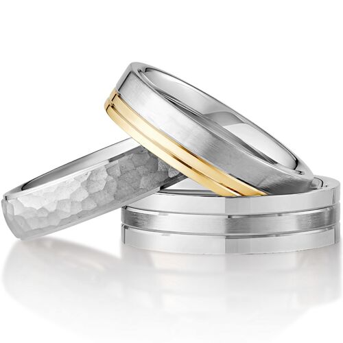 9ct 6mm TWO COLOUR diamond cut two track flat court ring