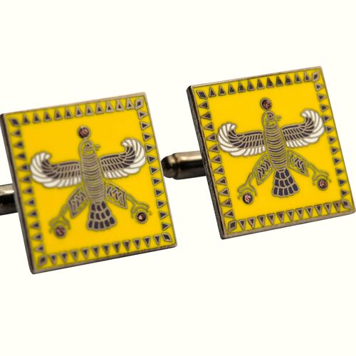 Cufflinks. The Persian Falcon. Deep Yellow with 3 White Stones.