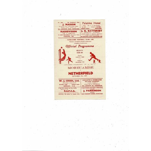 1959/60 Morecambe v Netherfield Lanchashire Combination Cup Football Programme
