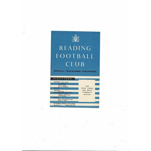 Reading v Circle Athletic (Paris) Friendly Football Programme 1955/56