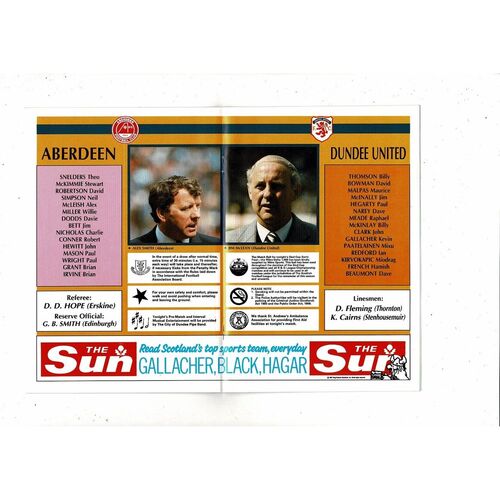 1988/89 Aberdeen v Dundee United Scottish League Cup Semi Final Football Programme