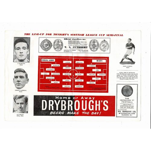 1961/62 Hearts v Stirling Albion Scottish League Cup Semi Final Programme