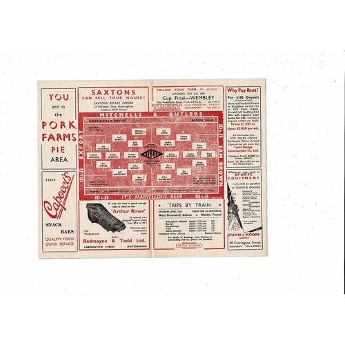 1958/59 Nottingham Forest v Aston Villa Football Programme