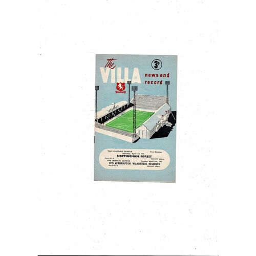 1960/61 Aston Villa v Nottingham Forest & Wolves Reserves Double Programme