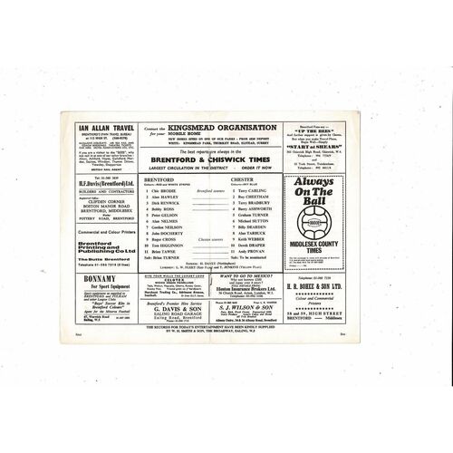 1969/70 Brentford v Chester City Football Programme