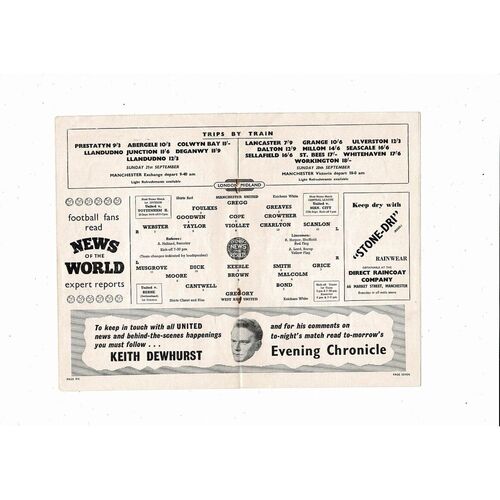 1958/59 Manchester United v West Ham United Football Programme