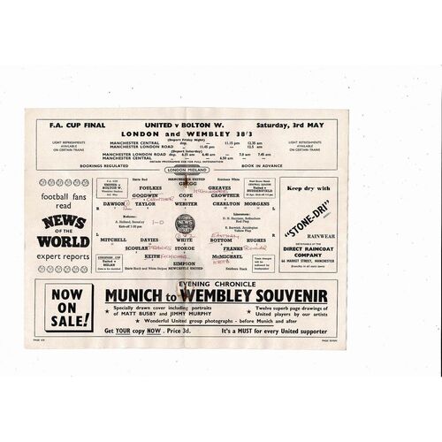 1957/58 Manchester United v Newcastle United Football Programme
