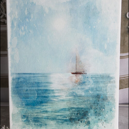 Handmade Decoupage Sailing Boat on Ocean Canvas Wall Art