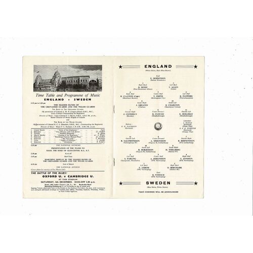 1959 England v Sweden Football Programme