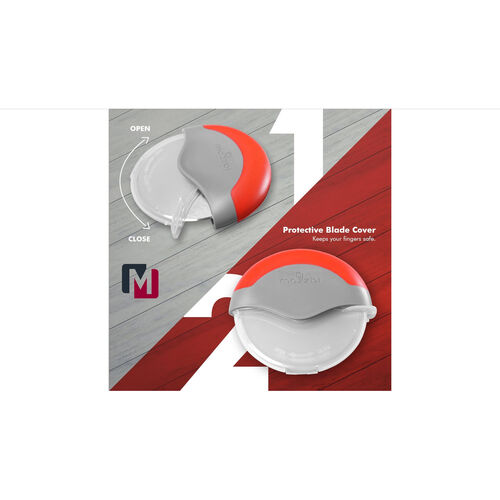 Premium Pizza Cutter Wheel by Mozzbi Stainless Steel with Integrated Blade Guard in Red