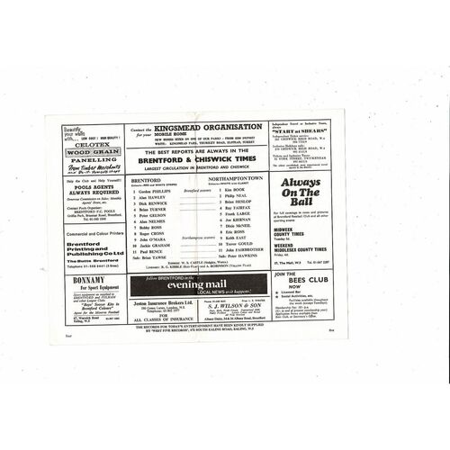 1970/71 Brentford v Northampton Town Football Programme