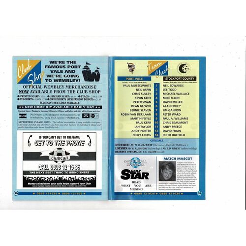 Port Vale v Stockport County Play Off Football Programme 1992/93