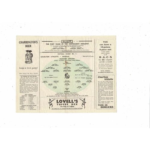 1952/53 Charlton Athletic v Arsenal Football Programme