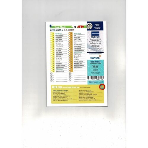 Leeds United V AS Roma UEFA Cup Football Programme 1998/99