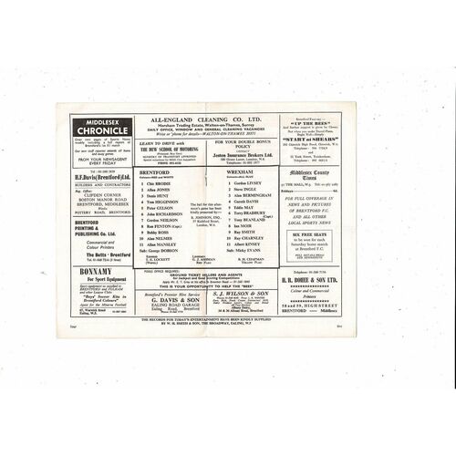 1968/69 Brentford v Wrexham Football Programme