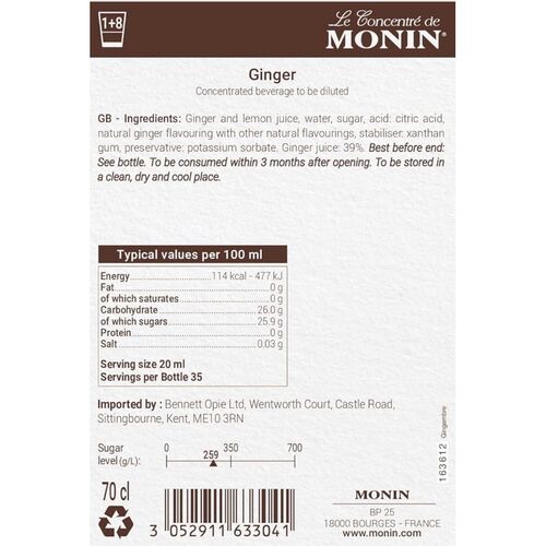 Ginger Concentrate Syrup by Monin - 700ml