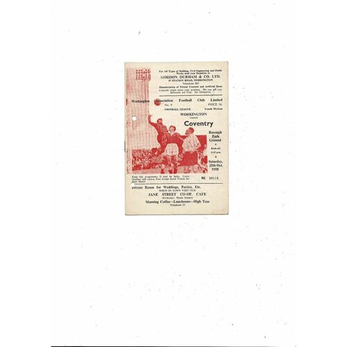 1958/59 Workington v Coventry City Football Programme