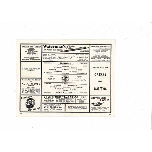 1955/56 Brentford v Newport County Football Programme