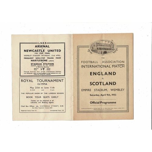 1932 England v Scotland Home International Original Football Programme