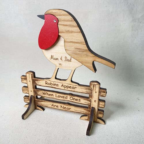 Personalised Wooden Robin Memorial Keepsake