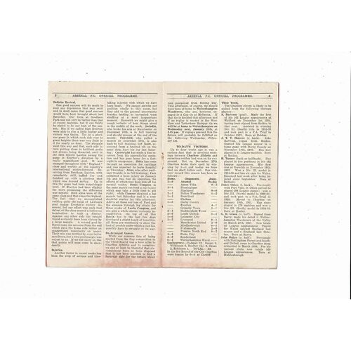 1938/39 Arsenal v Charlton Athletic Football Programme