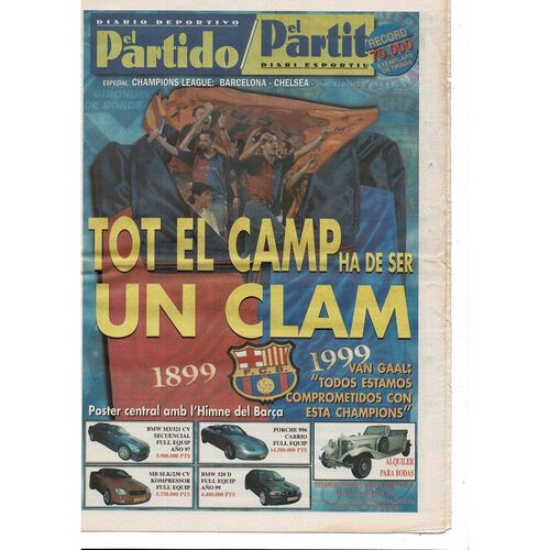 Barcelona v Chelsea Champions League Football Programme 1999/00 Newspaper edition