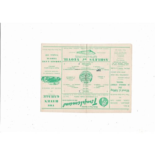 1954/55 Yeovil Town v Hereford United Southern League Football Programme