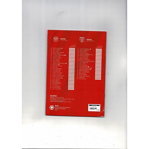 2024/25 Brentford v West Ham United Football Programme