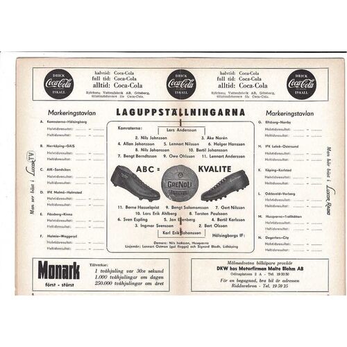 Kamraterna v Helsingborgs Swedish Football Programme 1959