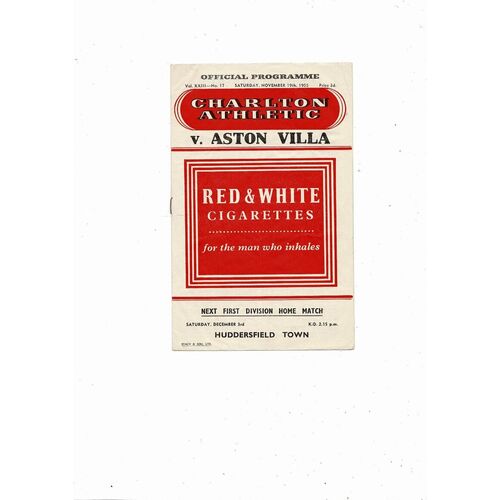 1955/56 Charlton Athletic v Aston Villa Football Programme