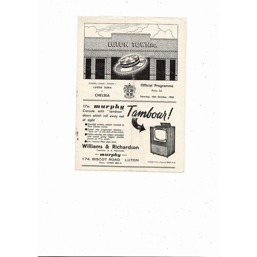 1958/59 Luton Town v Chelsea Football Programme
