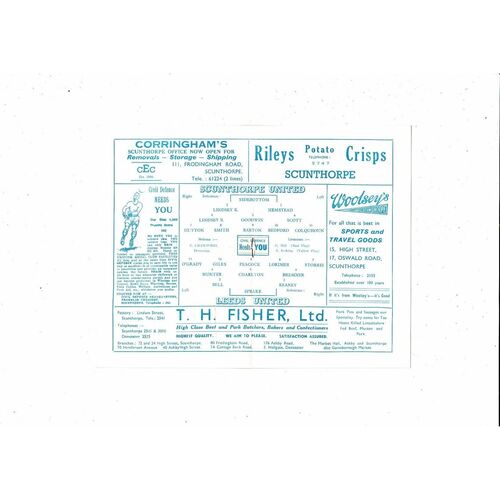 Scunthorpe United v Leeds United Friendly Football Programme 1965/66