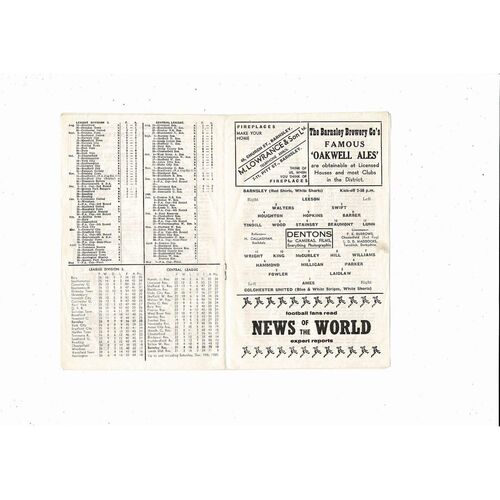 1959/60 Barnsley v Colchester United Football Programme