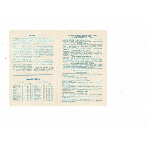 Manchester City v Stoke City Central League Football Programme 1960/61