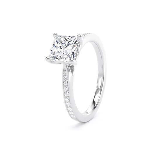 Princess cut solitaire with diamond set shoulders