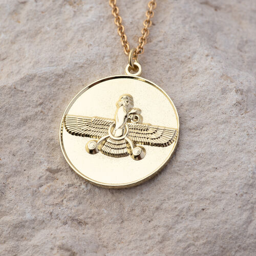 Round Pendant. Vintage Gold Finish Farvahar Design.