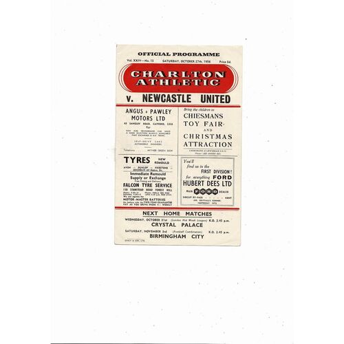 1956/57 Charlton Athletic v Newcastle United Football Programme