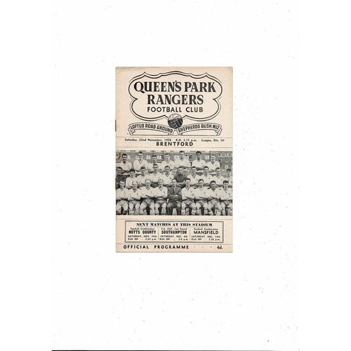 1958/59 Queens Park Rangers v Brentford Football Programme